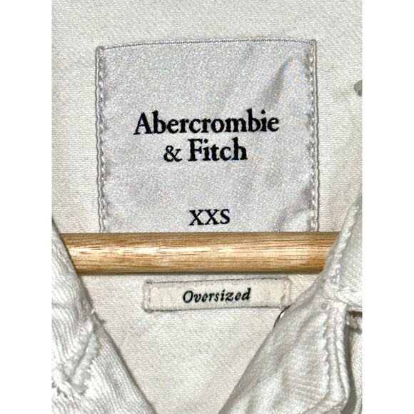 Abercrombie & Fitch Oversized White Denim Cotton Jean Jacket Coat Womens XXS 2XS - Picture 3 of 7